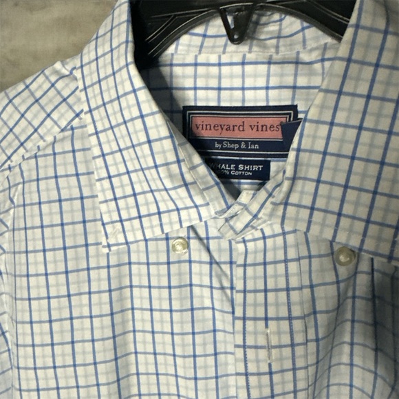 Vineyard Vines White and Blue Whale Checkered Shirt size large - Picture 3 of 3